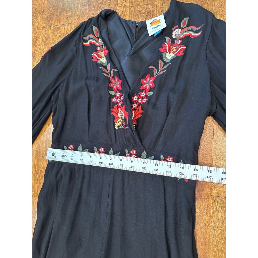 Farm Rio Embroidered Wide‎ Leg Floral Jumpsuit Small Black Floral Anthropologie - Picture 9 of 16